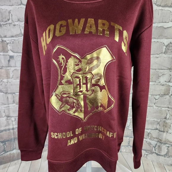 Harry Potter Hogwarts Sweatshirt House Crest Gryffindor Burgundy Gold Size Large - Picture 6 of 12